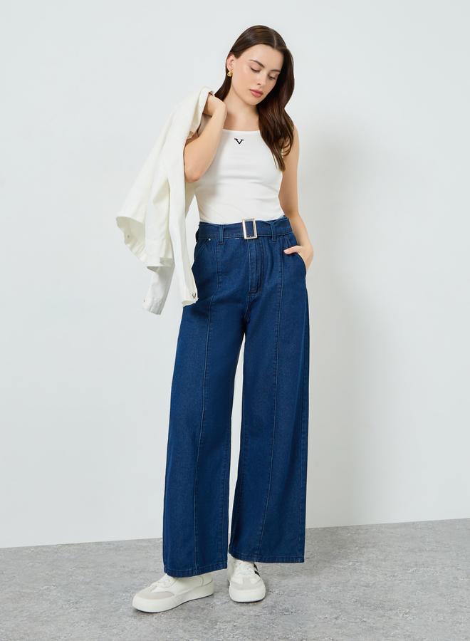 Styli Women Dark Blue Wide Leg Jeans - Image 4